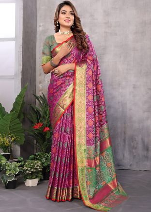 Magenta Patola Print Saree In Art Silk
