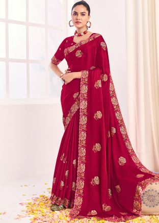 Pink Embroidered Silk Saree & Blouse
