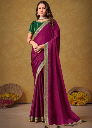 Magenta Art Silk Embroidered Saree