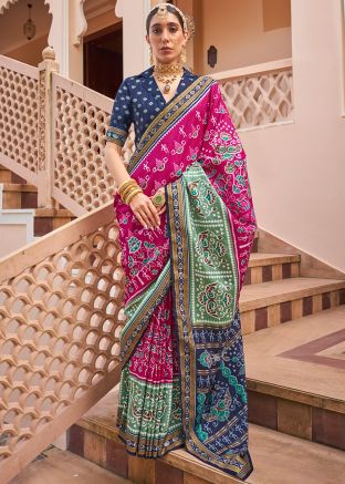 Pink Art Silk Printed Saree