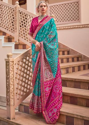 Blue Art Silk Printed Saree