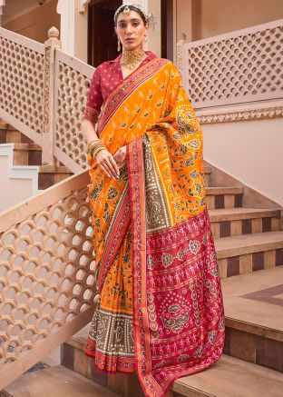 Yellow Art Silk Printed Saree