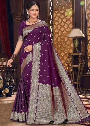 Purple Zari Woven Silk Saree