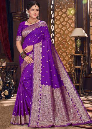 Purple Zari Woven Saree In Silk