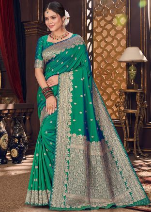 Green Zari Woven Saree In Silk