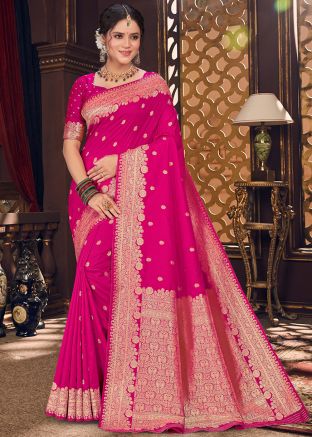 Pink Zari Woven Silk Saree