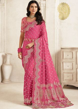 Pink Zari Woven Silk Saree