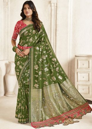 Green Zari Woven Saree In Silk