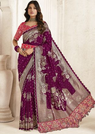 Purple Woven Silk Saree With Blouse