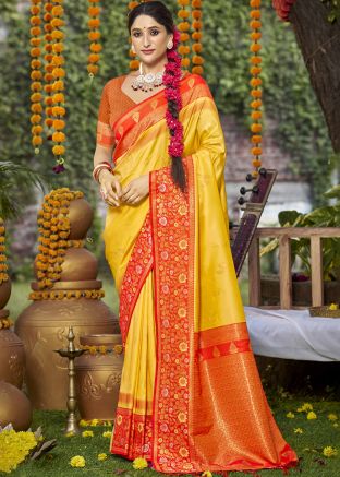 Yellow Art Silk Woven Saree