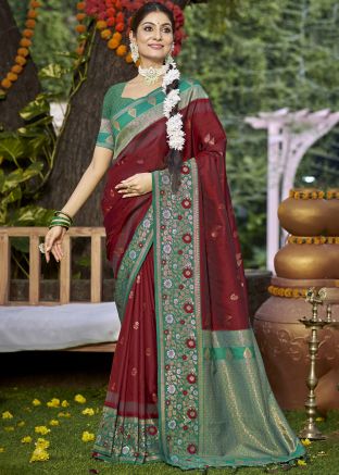 Wine Art Silk Zari Woven Saree