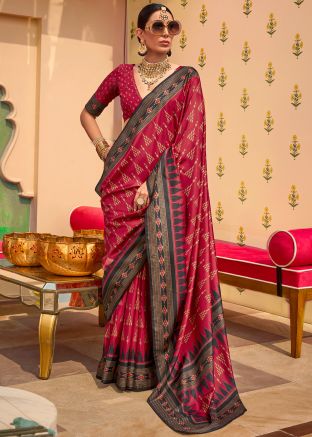 Red Printed Saree In Art Silk