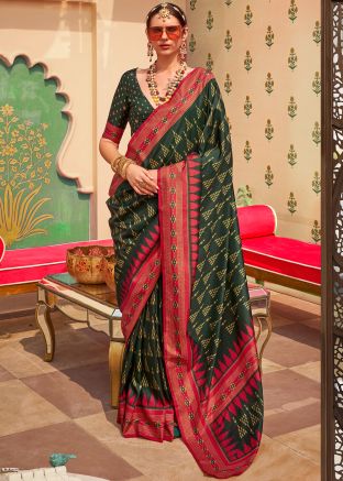 Green Zari Woven Saree In Art Silk