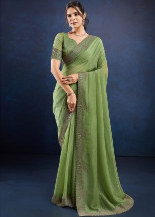 Green Embroidered Silk Saree
