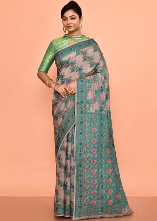 Pink Woven Work Silk Saree 