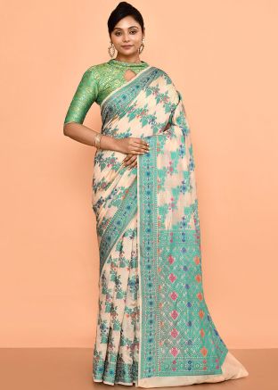 Peach Silk Saree In Woven Work