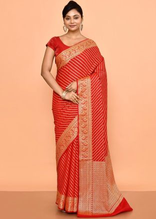 Red Zari Woven Work Saree In Silk