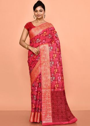 Pink Silk Saree In Zari Woven Work