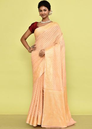 Peach Silk Saree In Woven Work