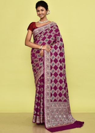 Magenta Silk Zari Woven Saree