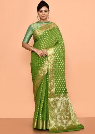 Green Zari Woven Silk Saree