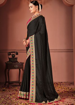 Black Art Silk Saree With Embroidered Border