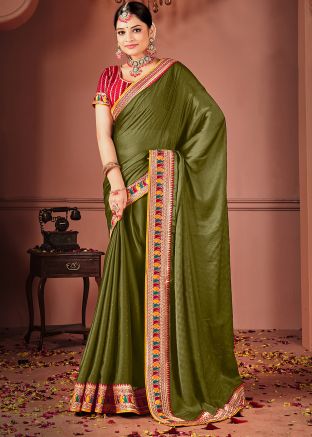 Green Art Silk Embroidered Saree