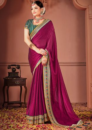 Magenta Embroidered Art Silk Saree
