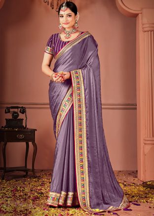 Lavender Art Silk Embroidered Saree