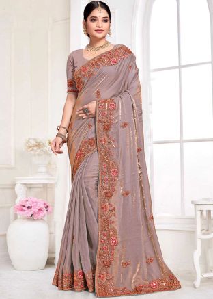 Dual Tone Mauve Purple Silk Embroidered Saree