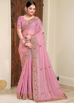 Pink Dori Embroidered Silk Saree