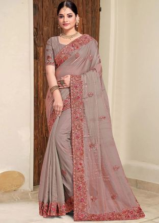 Silk Embroidered Dual Tone Grey Saree