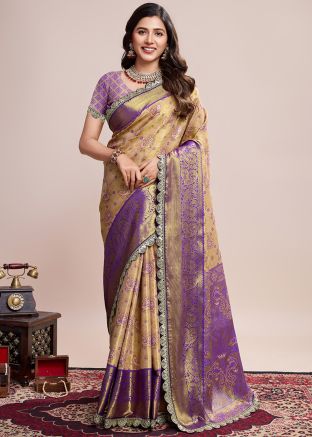 Cream Art Silk Zari Woven Saree