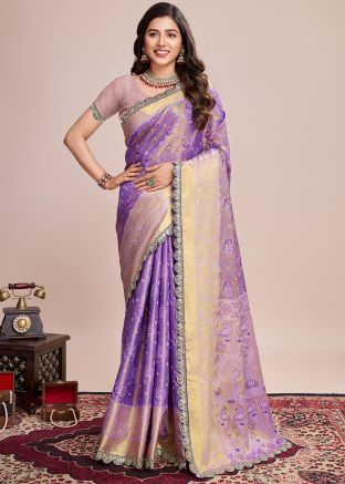 Purple Zari Woven Saree In Art Silk