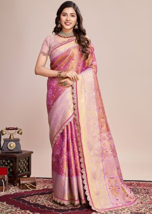 Mauve Pink Zari Woven Art Silk Saree