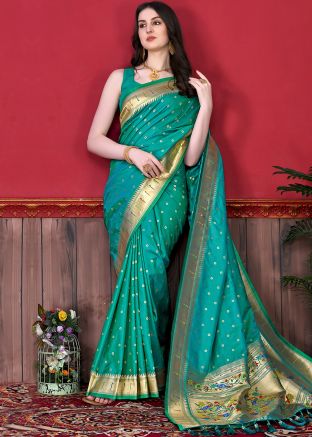 Turquoise Paithani Silk Zari Woven Saree