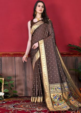 Brown Paithani Silk Zari Woven Saree