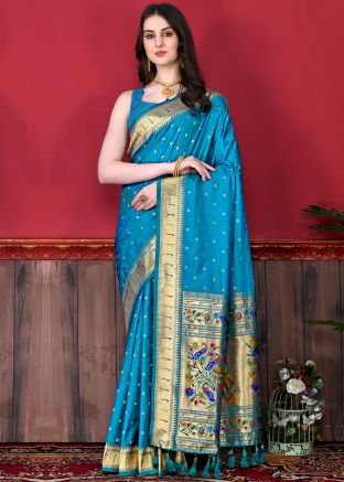Blue Zari Woven Paithani Silk