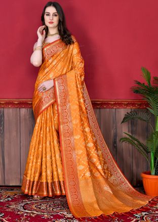 Orange Silk Zari Woven Saree