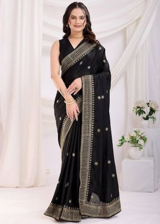 Black Zari Embroidered Chiffon Saree