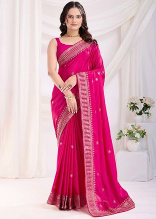 Pink Chiffon Embroidered Saree & Blouse