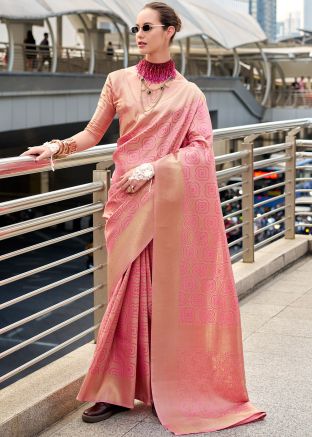Pink Art Silk Zari Woven Saree