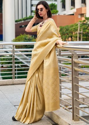 Golden Zari Woven Saree In Art Silk