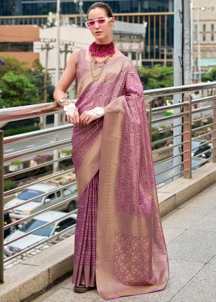 Mauve Purple Art Silk Saree In Woven Work