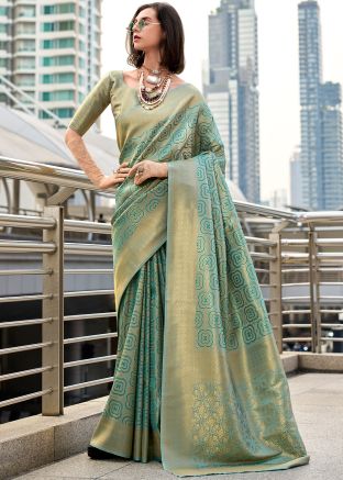 Teal Green Art Silk Woven Saree