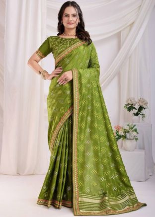 Green Bandhej Print Art Silk Saree