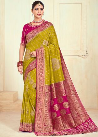 Green Embroidered Saree In Silk