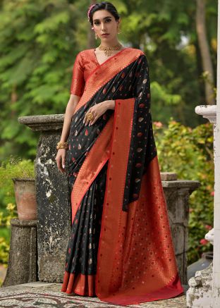 Black Art Silk Zari Woven Saree