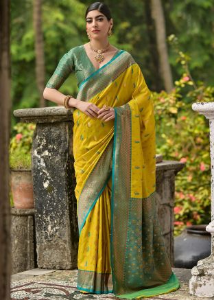 Yellow Zari Woven Saree In Art Silk