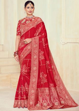 Red Zari Woven Saree In Silk